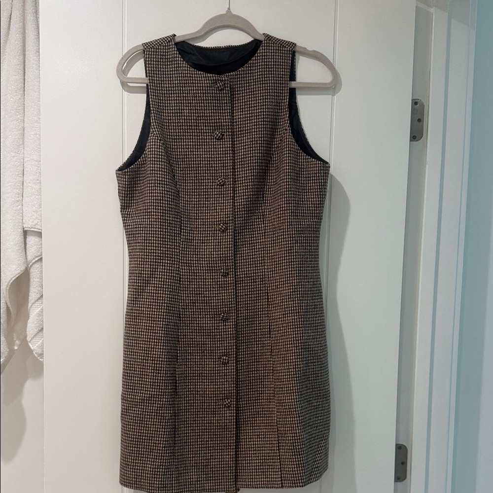SHEIN Brown Checkered Sleeveless Dress